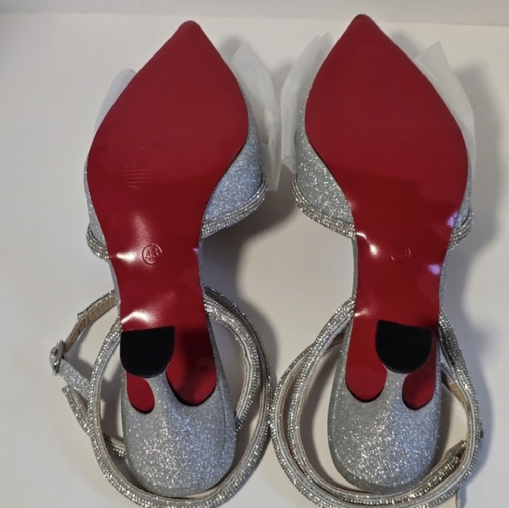 Elegant Silver Rhinestones and White Women's Heels - Picture 10 of 17